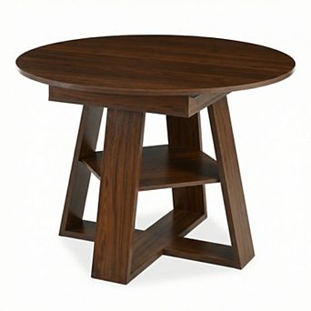 43.3in-59 in Extendable Round Dining Table for 4-8 People with Storage Shelf, Walnut