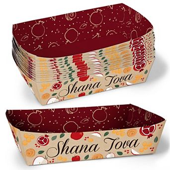 Rosh Hashanah Paper Food Trays, Disposable Food Boats for Jewish New Year Party - 12 ct