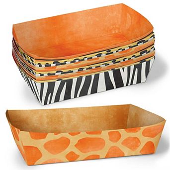 Safari Animal Prints Paper Food Trays, Disposable Food Boats Double-Sided Meal Holders - 12 ct