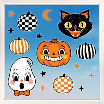 Vintage Halloween Window Clings, Reusable Sticker, Black Cat Pumpkin Ghost Decals, Static Clings