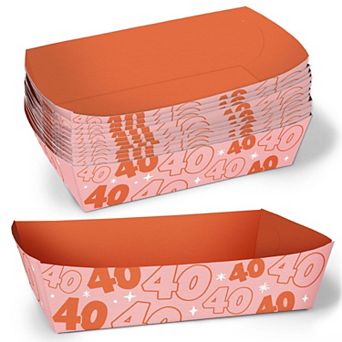 40th Birthday Paper Food Trays, Disposable Food Boats, Pink Double-Sided Meal Holders - 12 ct