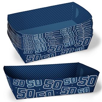 50th Birthday Paper Food Trays, Disposable Food Boats, Navy Blue Double-Sided Meal Holders - 12 ct