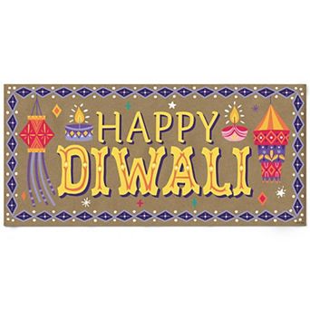 Diwali Festival of Lights Kraft Paper Banner, Colorful Happy Diwali, Printed Brown Paper 1 Count