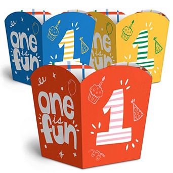 One is Fun 1st Birthday Treat Boxes, Small First Birthday Favor Holders, Paper Containers - 12 ct