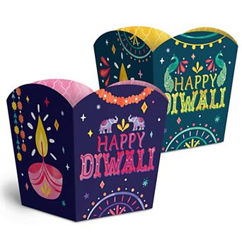 Diwali Festival of Lights Treat Boxes, Small Party Favor Holders Disposable Paper Containers - 12 ct