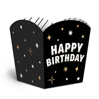 Black & Gold Adult Birthday Treat Boxes, Small Favor Holders, Disposable Paper Containers - 12 ct