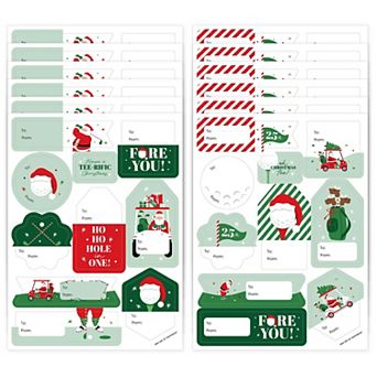 Golfing Santa Gift Tag To & From Stickers, Golf Christmas Gift Tag Labels - 12 Sheets - 120 Stickers
