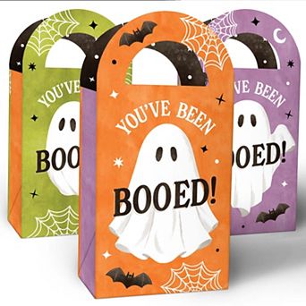 Ghostly You've Been Booed Favor Bags with Handles, Halloween Goodie Bags, Paper Gift Boxes - 12 ct