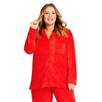 Avenue Women's Plus Size Plain Button Fleece Sleep Top