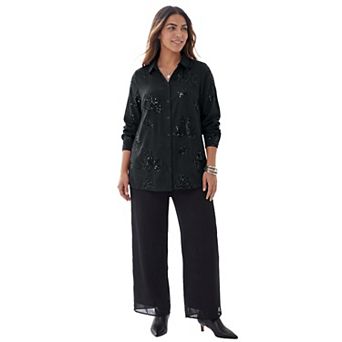Catherines Women's Plus Size Selena Sequin Buttonfront Blouse