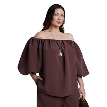 ELOQUII Women's Plus Size Off The Shoulder Sleeve Top