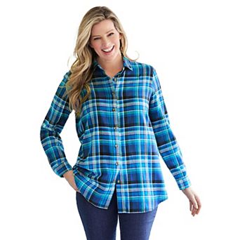 Woman Within Plus Size Petite Soft Cotton Flannel Shirt