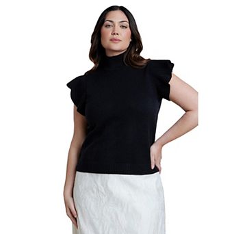 ELOQUII Women's Plus Size Ruffle Sleeve Sweater