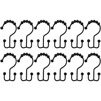 Black Shower Curtain Hooks Rings, Rust-Resistant Metal Double Glide Shower Hooks Set of 12 Hooks