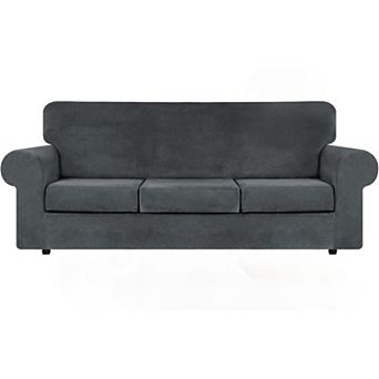 4 pc High Stretch Couch Covers for 3 Cushion Sofa Slipcovers, Washable Furniture Protector