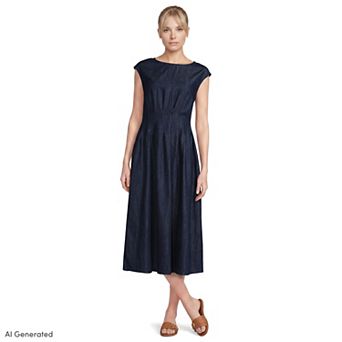 Women's Lands' End Cap Sleeve Denim Midi Dress