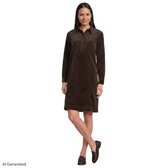 Women's Lands' End Long Sleeve Corduroy Popover Shirt Dress