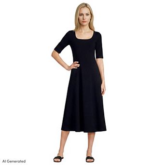 Women's Lands' End Starfish Elbow Sleeve Midi Fit & Flare Dress