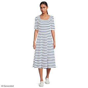 Women's Lands' End Starfish Elbow Sleeve Midi Fit & Flare Dress