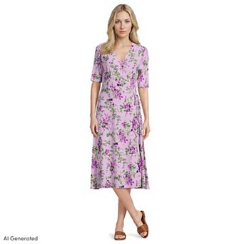 Women's Lands' End Silky Knit Elbow Sleeve Wrap Midi Dress