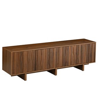 Retro Style Walnut TV Stand for TVs up to 75", Wavy Door, Dual Cabinet Storage, Cable Management