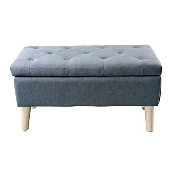 32" Wide Storage Ottoman Bench with Built-in Tray, Grey, Storage Ottoman for Living Room, Bedroom