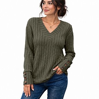 Womens Long Sleeve Knit Pullover Soft Casual Warm Versatile Top