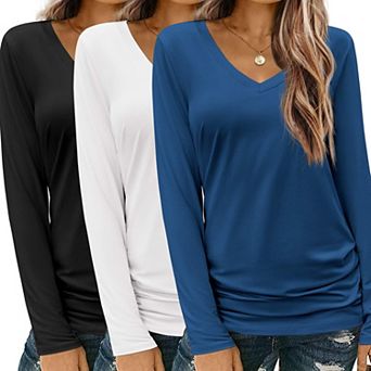 3-Pack Womens V Neck Long Sleeve Casual Loose Fit Tops