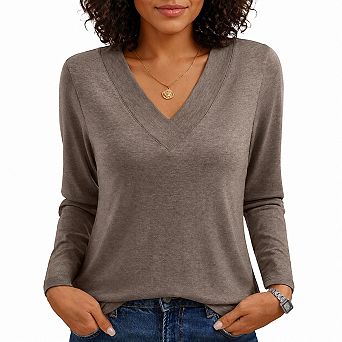 Women V Neck Long Sleeve Casual Tops Soft Thermal Comfort Versatile Wear