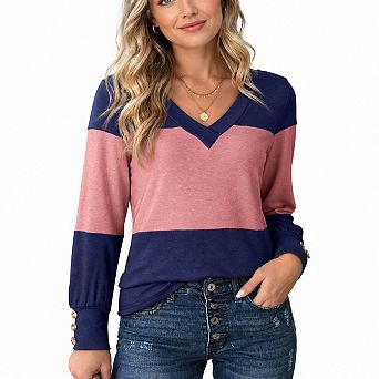 Womens Long Sleeve V Neck Tunic Tops Casual Stretchy Soft Blouse