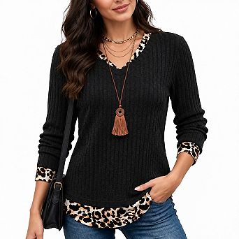 Womens Long Sleeve V Neck Tunic Tops Lightweight Stretchy Casual Blouse