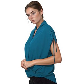 Wrap Front Tie Sleeve Blouse