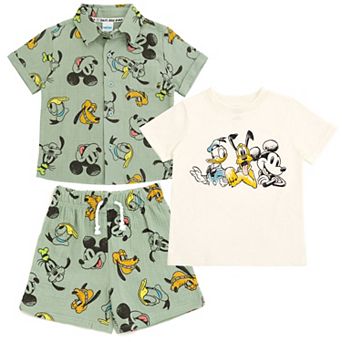 Disney's Mickey Mouse Button-Down Shirt, Tee and Shorts Set