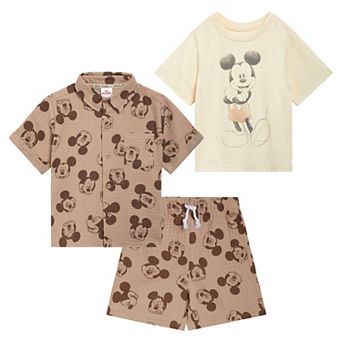 Disney's Mickey Mouse Button-Down Shirt, Tee and Shorts Set