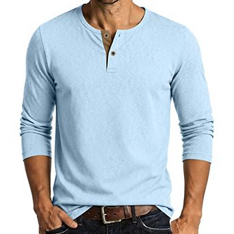 Men's Crew Neck Long Sleeve With Neck Button T-Shirt