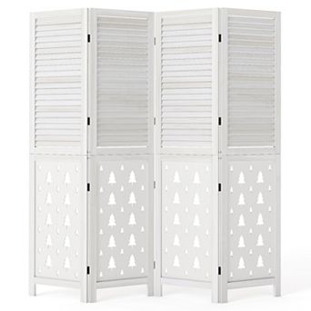 Costway 67" Tall Wood Room Divider, 4 Panel, Folding Privacy Screen for Room Separation