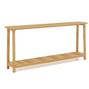 Costway 71” Solid Wood Large Console Table,2 tier Farmhouse Sofa Table with Teak Wood Frame