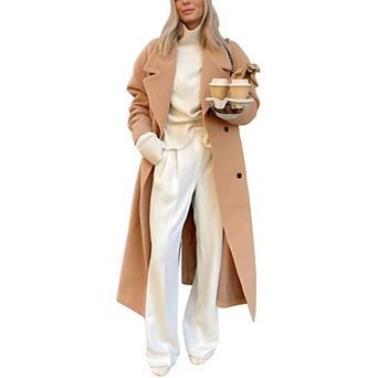Womens Long Wool Lapel Coat