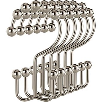 Shower Curtain Hooks Rings, Rust-Resistant Metal Double Glide Shower Hooks Set of 12 Hooks - Chrome