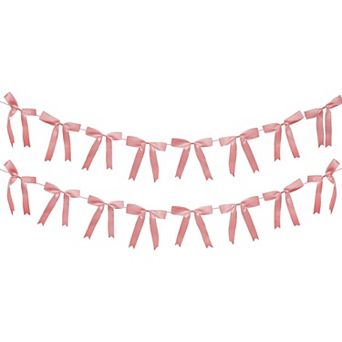 2 pc Bow Garland Banner Satin Ribbon Decorations for Coquette Theme Party Birthday Bridal Shower