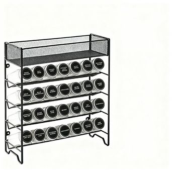 5 tier Spice Rack Set with 28 Glass Jars, Black Lids, Labels, Chalk Pen