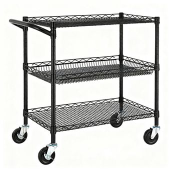 Heavy Duty Wire Utility Cart with Adjustable Shelves and Wheels