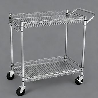 Heavy Duty 2 tier Utility Cart, 660lbs Capacity, Silent Casters, Anti-Rust, Easy Assembly