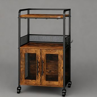 Small 3 tier Coffee Bar Cabinet with Storage, Rustic Brown