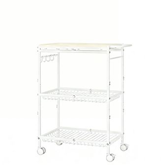 3 tier Kitchen Cart with Lockable Wheels for Microwave and Appliances