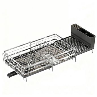 Expandable Stainless Steel Dish Drying Rack 13.4"-28.7" with Utensil Holder
