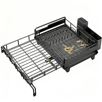 Extendable Large Dish Drying Rack Kitchen Counter Rustproof 1 tier Black