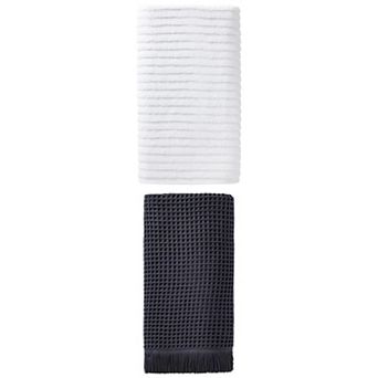 2 Packs Waffle Solid Cotton with Tassel Highly Absorbent Bath Towel 71"x35" and 55"x28" for Home