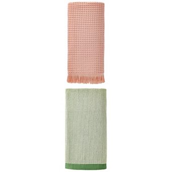 2 Packs Waffle Solid Cotton Bath Towel Highly Absorbent Towel 71"x35" 55"x28" for Bathroom