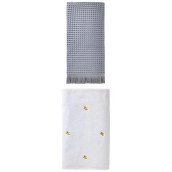 2 Packs Solid Cotton Waffle Towel Highly Absorbent Towel with Tassel 71"x35" and 55"x28" for Gym